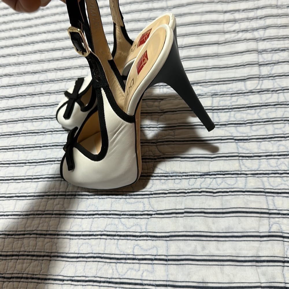 BALLIN open toe white and black with ribbons heel size Euro 37.5 US size 7.5 - Picture 9 of 16